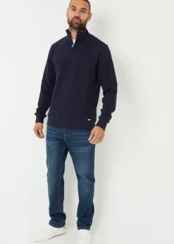 Threadbare Navy Textured Quarter Zip Sweatshirt