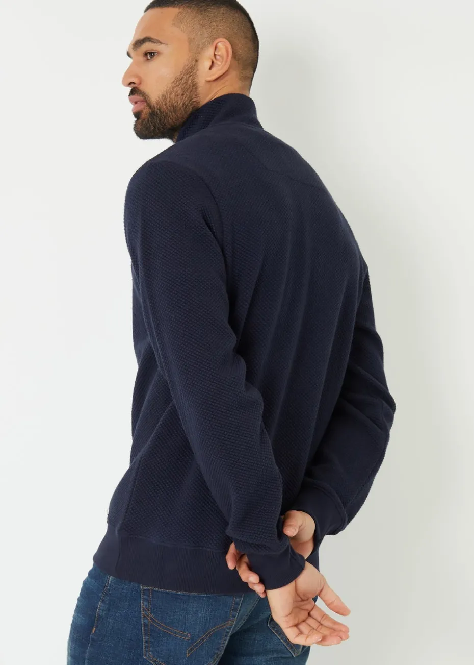 Threadbare Navy Textured Quarter Zip Sweatshirt
