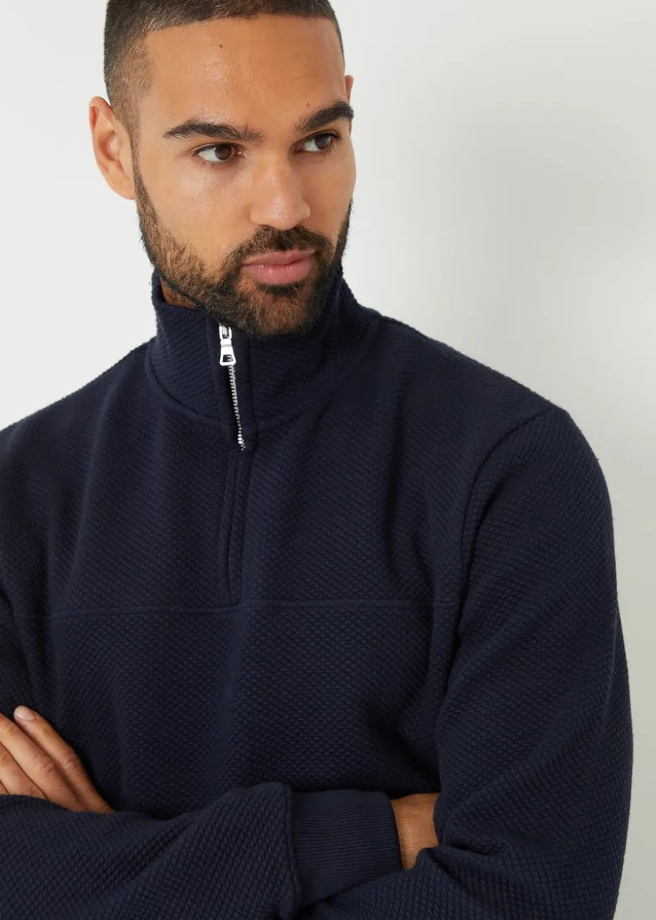 Threadbare Navy Textured Quarter Zip Sweatshirt