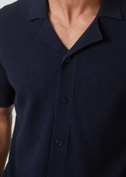 Threadbare Navy Textured Revere Collar Knitted Shirt