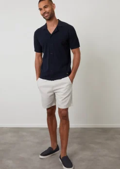 Threadbare Navy Textured Revere Collar Knitted Shirt