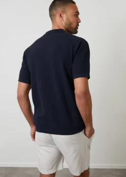 Threadbare Navy Textured Revere Collar Knitted Shirt