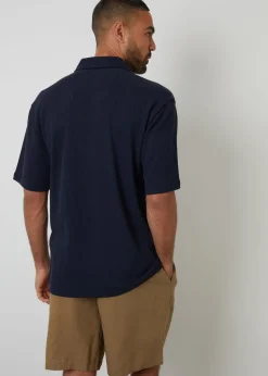 Threadbare Navy Textured Relaxed Fit Short Sleeve Shirt