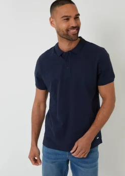 Threadbare Navy Textured Cotton Jersey Polo Shirt