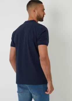 Threadbare Navy Textured Cotton Jersey Polo Shirt