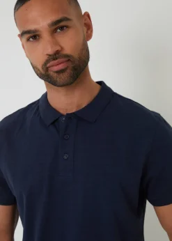Threadbare Navy Textured Cotton Jersey Polo Shirt