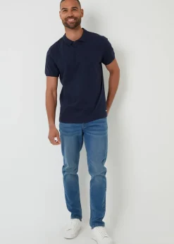Threadbare Navy Textured Cotton Jersey Polo Shirt
