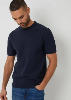 Threadbare Navy Textured Front Knitted T-Shirt