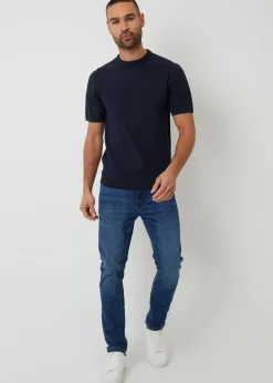 Threadbare Navy Textured Front Knitted T-Shirt