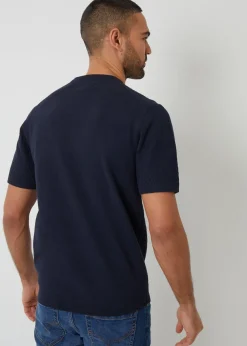 Threadbare Navy Textured Front Knitted T-Shirt