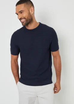 Threadbare Navy Textured Knitted T-Shirt