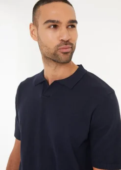 Threadbare Navy Trophy Neck Short Sleeve Knitted Polo