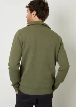 Threadbare Olive Rib Panel Quarter Zip Jumper