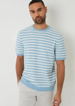 Threadbare Pale Blue Striped Textured Knitted T-Shirt
