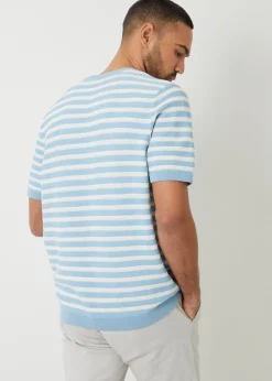 Threadbare Pale Blue Striped Textured Knitted T-Shirt