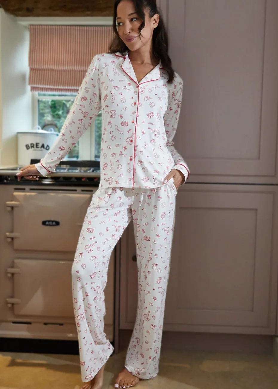 Threadbare Pink Printed Long Button Through Pyjama Set
