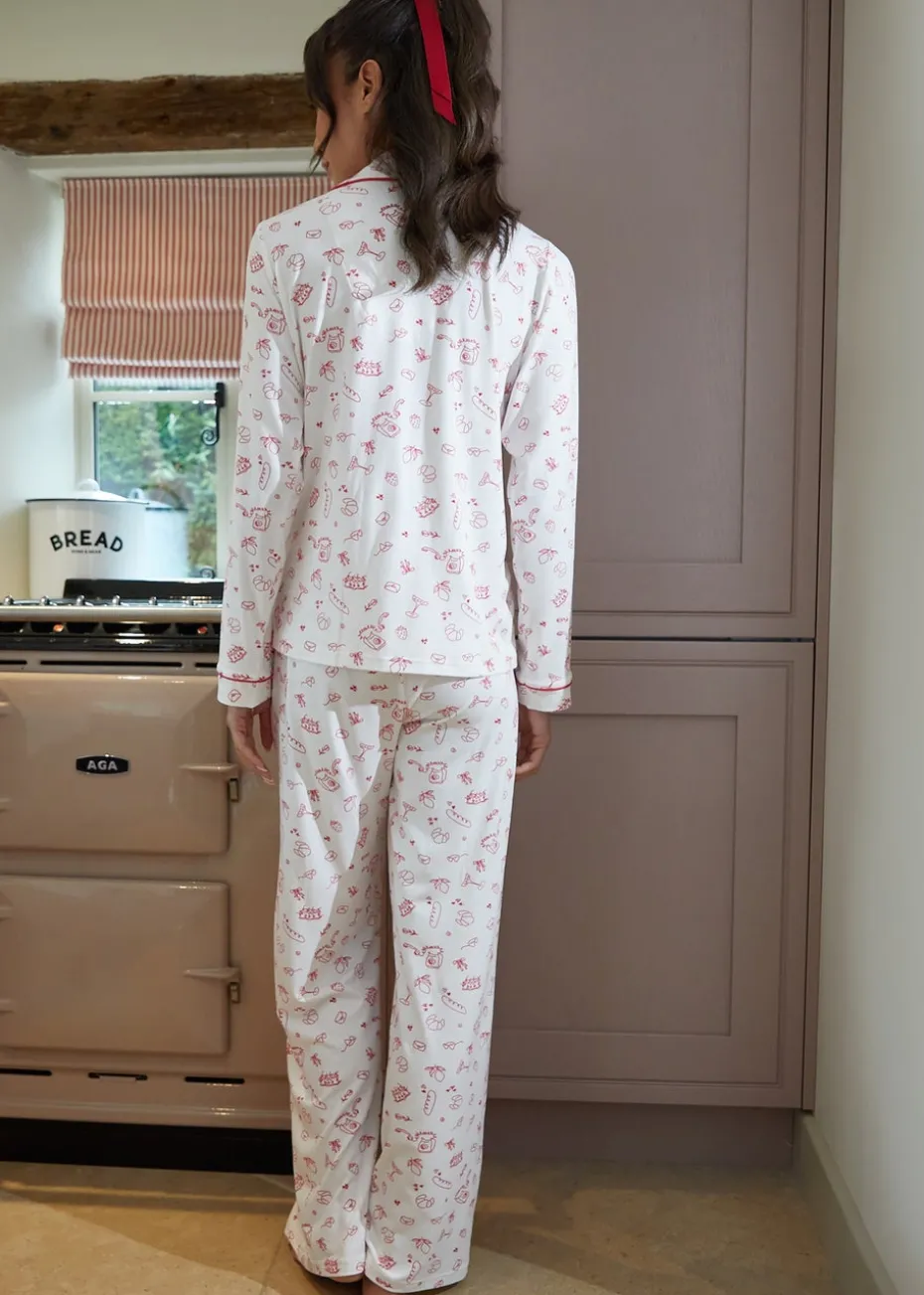 Threadbare Pink Printed Long Button Through Pyjama Set