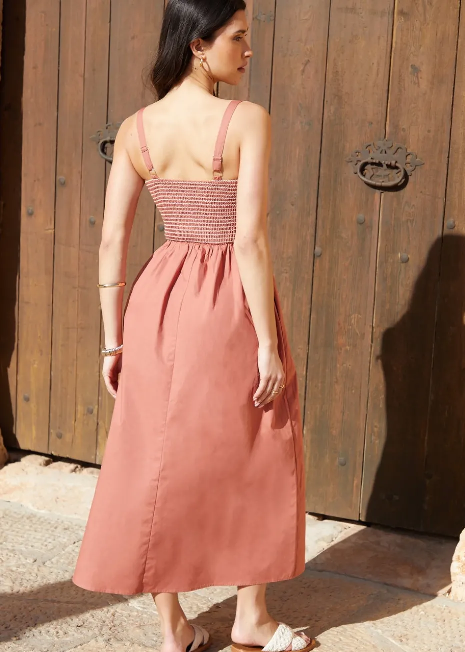 Threadbare Pink Shirred Midaxi Dress