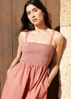 Threadbare Pink Shirred Midaxi Dress