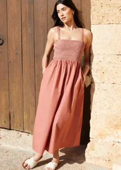 Threadbare Pink Shirred Midaxi Dress