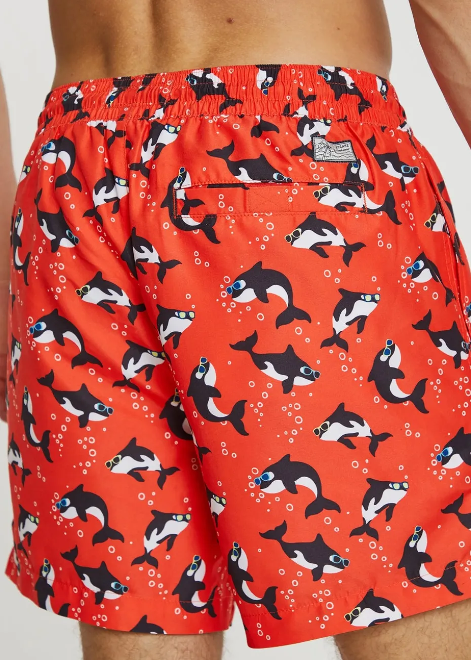 Threadbare Red Whale Print Swim Shorts