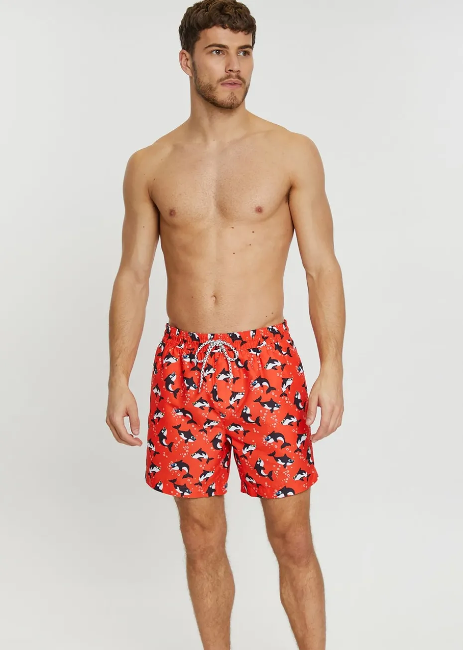 Threadbare Red Whale Print Swim Shorts