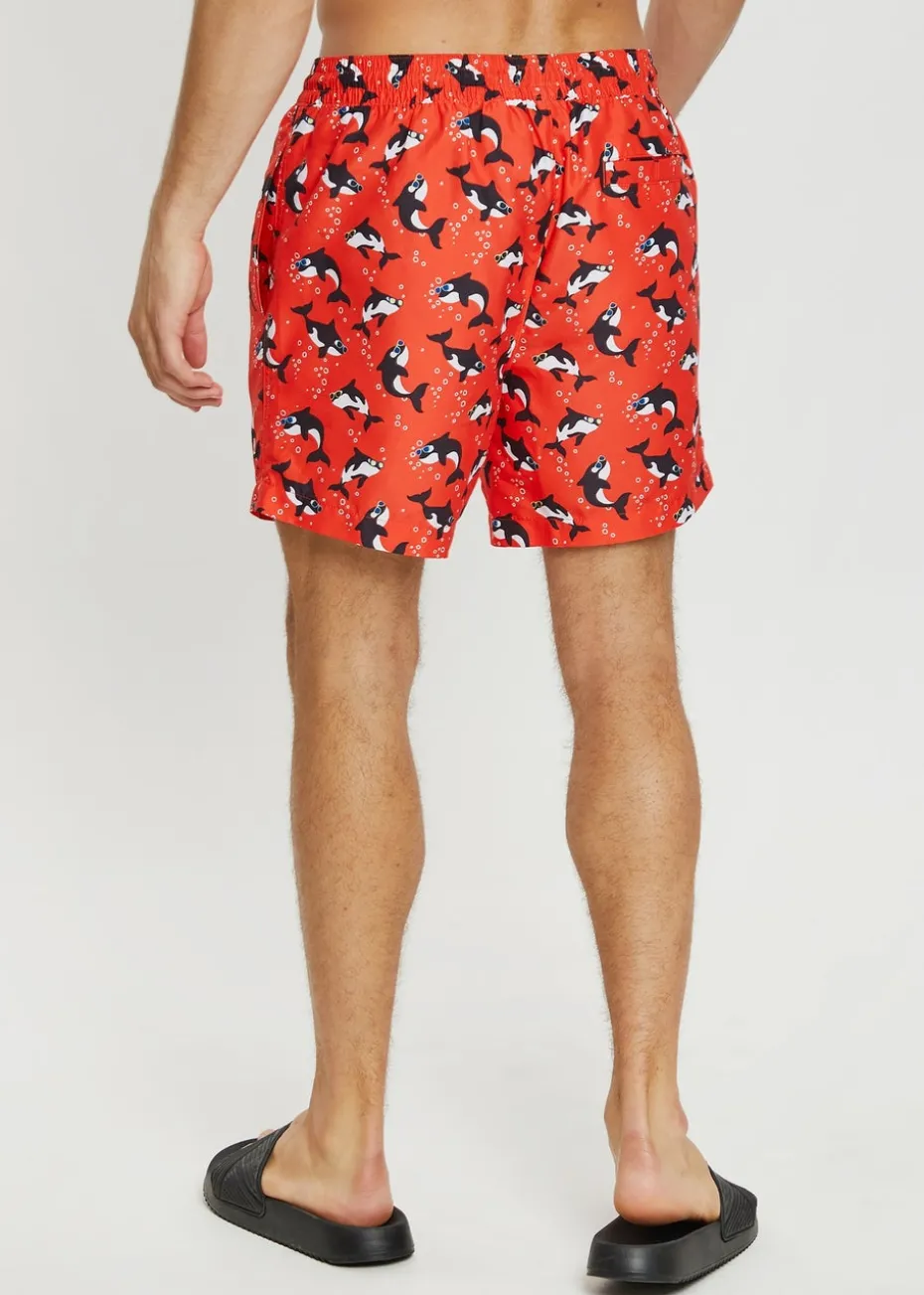 Threadbare Red Whale Print Swim Shorts