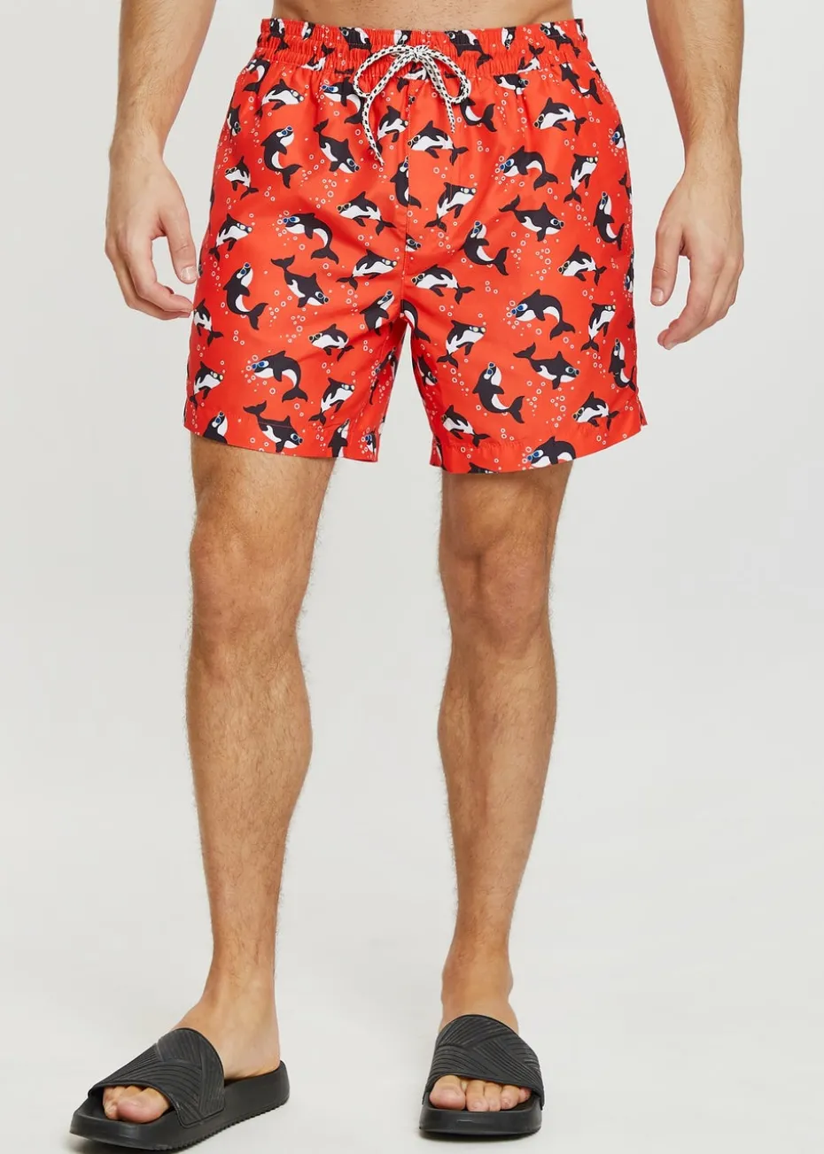 Threadbare Red Whale Print Swim Shorts