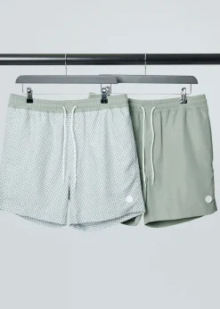 Threadbare Soft Green 2 Pack Geometric Print Swim Shorts