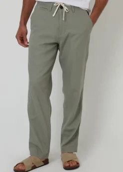 Threadbare Soft Green Annual Linen Blend Casual Trousers