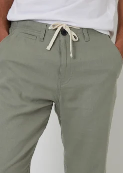 Threadbare Soft Green Annual Linen Blend Casual Trousers