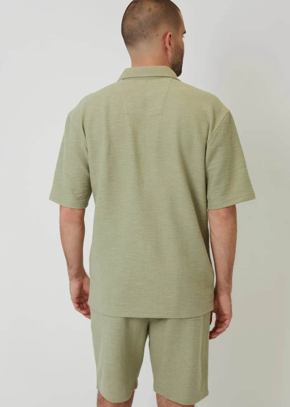 Threadbare Soft Green Antti Textured Revere Collar Short Sleeve Shirt