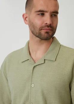 Threadbare Soft Green Antti Textured Revere Collar Short Sleeve Shirt