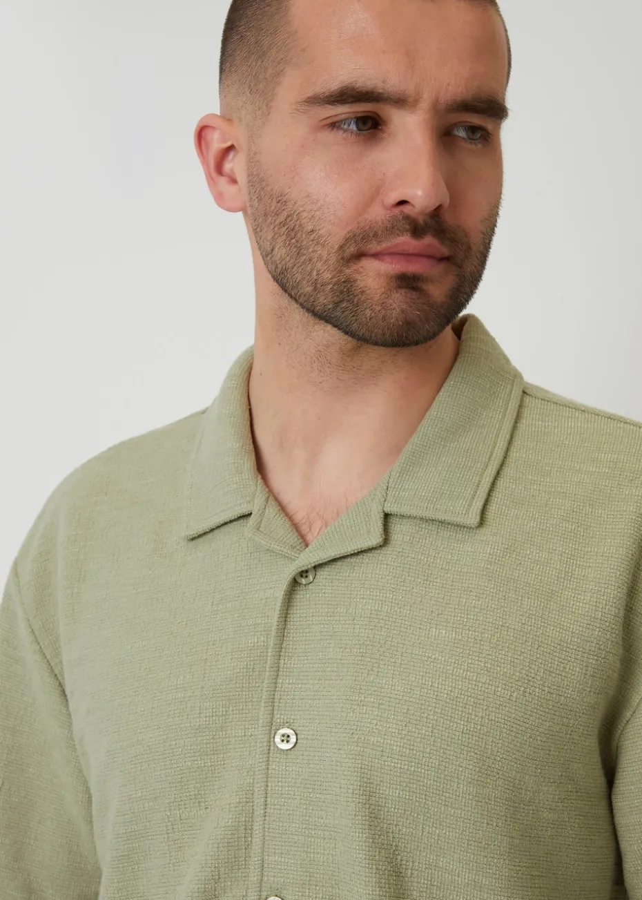 Threadbare Soft Green Antti Textured Revere Collar Short Sleeve Shirt