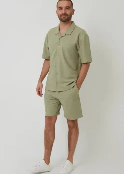 Threadbare Soft Green Antti Textured Revere Collar Short Sleeve Shirt