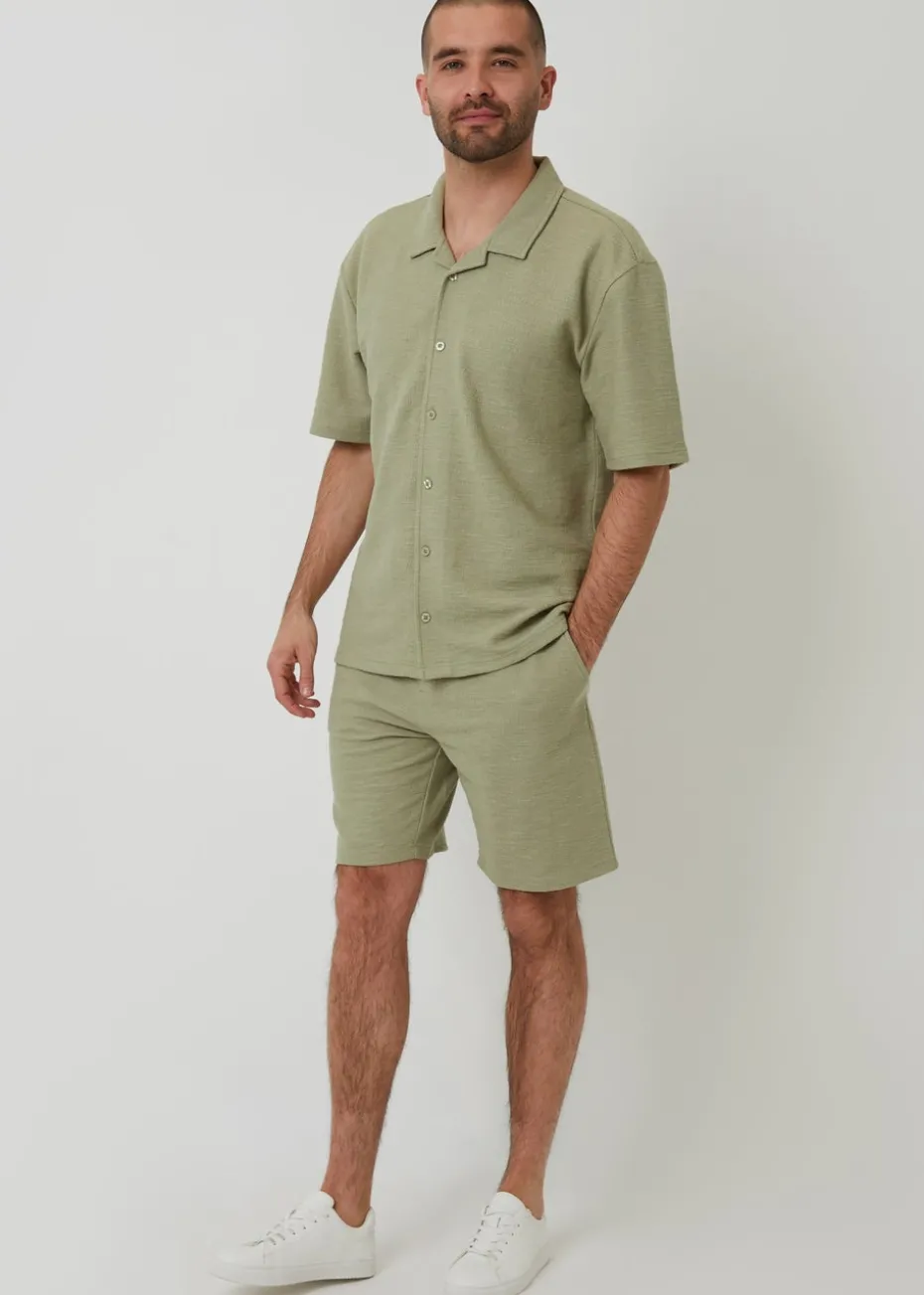 Threadbare Soft Green Antti Textured Revere Collar Short Sleeve Shirt