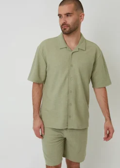 Threadbare Soft Green Antti Textured Revere Collar Short Sleeve Shirt