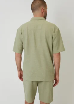 Threadbare Soft Green Antti Textured Revere Collar Short Sleeve Shirt