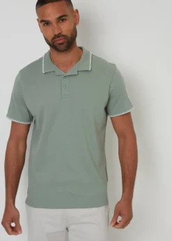 Threadbare Soft Green Cotton Contrast Revere Collar Polo Shirt