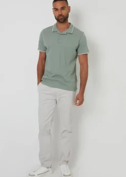 Threadbare Soft Green Cotton Contrast Revere Collar Polo Shirt