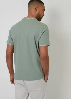 Threadbare Soft Green Cotton Contrast Revere Collar Polo Shirt