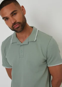 Threadbare Soft Green Cotton Contrast Revere Collar Polo Shirt