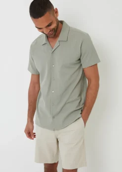 Threadbare Soft Green Cotton Pique Revere Collar Short Sleeve Shirt