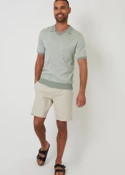 Threadbare Soft Green Jacquard Geo Trophy Neck Knitted Polo