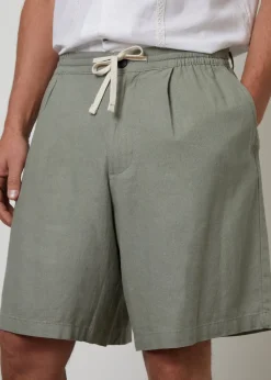Threadbare Soft Green Linen Blend Pleated Loose Fit Shorts