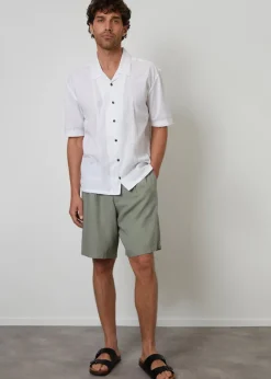 Threadbare Soft Green Linen Blend Pleated Loose Fit Shorts