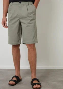 Threadbare Soft Green Pleated Relaxed Fit Stretch Chino Shorts