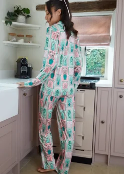 Threadbare Soft Green Printed Long Button Through Pyjama Set