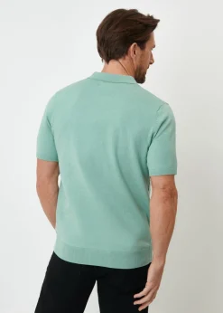 Threadbare Soft Green Textured Front Quarter Zip Knitted Polo