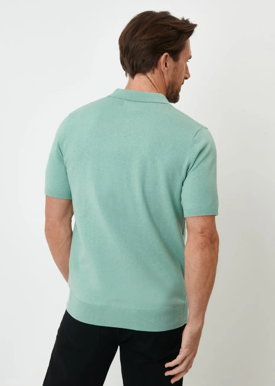 Threadbare Soft Green Textured Front Quarter Zip Knitted Polo